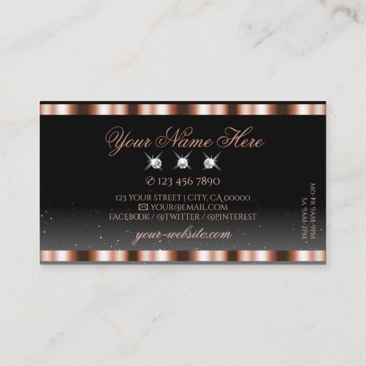 Luxuriöse schimmery Rose Gold Black Sparkling Diam Visitenkarte (Rückseite)