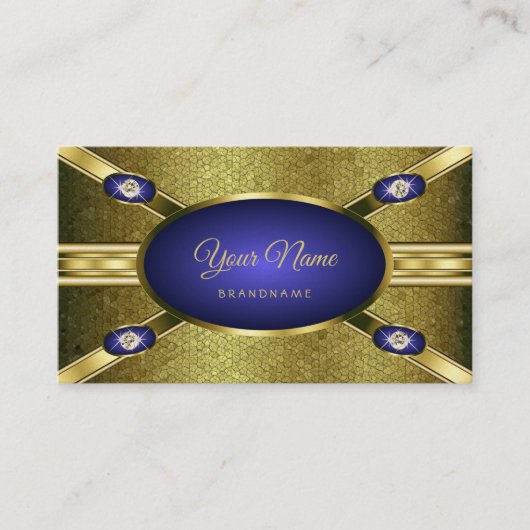 Luxuriöse Schmuckstil Gold-Muster und blaue Farben Visitenkarte (Vorderseite)