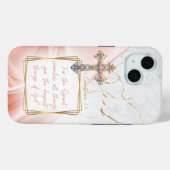 Luxuriöse Schrift Rosa Satin Goldmarmor Kreuz Case-Mate iPhone Hülle (Rückseite (Horizontal))