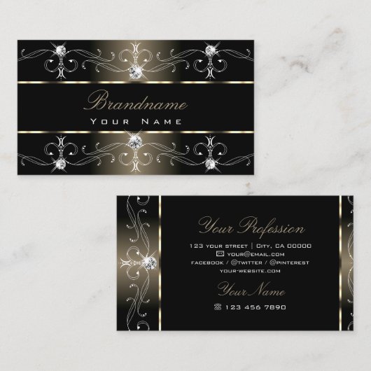 Luxuriöse Schwarz Beige Verziert Borders Juwelen O Visitenkarte (Vorne/Hinten)