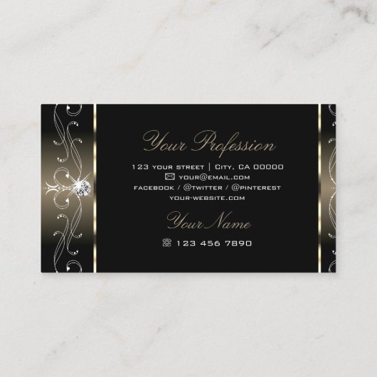 Luxuriöse Schwarz Beige Verziert Borders Juwelen O Visitenkarte (Rückseite)