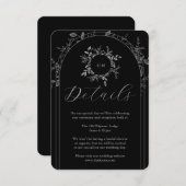 Luxuriöse Schwarz elegante Details Hochzeit Begleitkarte (Vorne/Hinten)