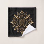Luxuriöse Schwarz-Gold-Blumen-Ornament Badhandtuch Set (Waschlappen)