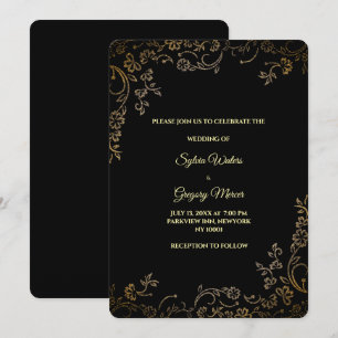 Luxuriöse Schwarz & Gold Elegante Flora Moderne Bo Einladung