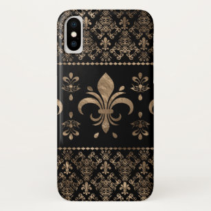 Luxuriöse Schwarz-Gold-Fleur-de-lis-Ornament Case-Mate iPhone Hülle