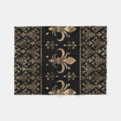 Luxuriöse Schwarz-Gold-Fleur-de-lis-Ornament Fleecedecke (Vorderseite (Horizontal))