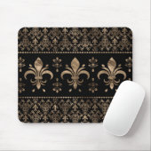 Luxuriöse Schwarz-Gold Fleur-de-lis-Ornament Mousepad (Mit Mouse)