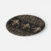 Luxuriöse Schwarz-Gold-Fleur-de-lis-Ornament Pappteller (Schrägansicht)
