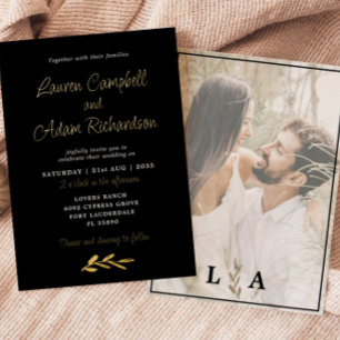 Luxuriöse Schwarz-Gold-Foil-Hochzeit Einladung