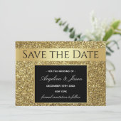 Luxuriöse Schwarz-Gold-Hochzeit Save The Date (Stehend Vorderseite)