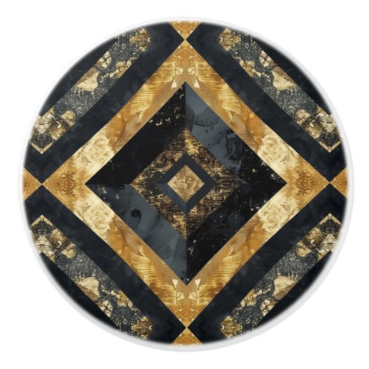 Luxuriöse Schwarz-Gold-Marmor Geometrisches Muster Keramikknauf (Vorderseite)