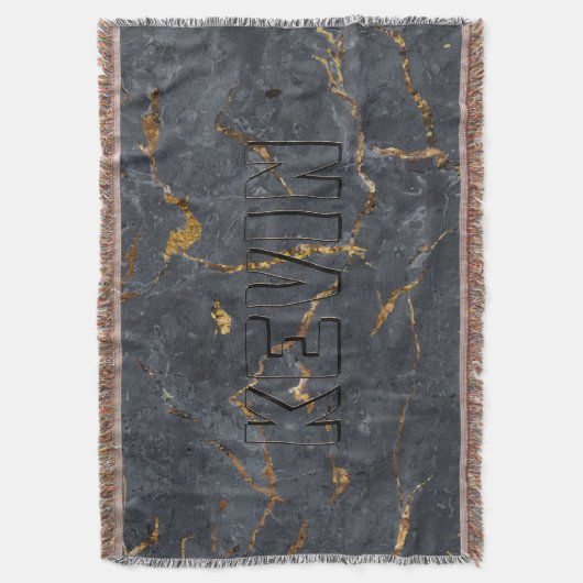 Luxuriöse Schwarz-Gold-Marmor-Textur Monogram Decke (Vorderseite Vertikal)