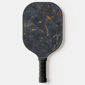 Luxuriöse Schwarz-Gold-Marmor-Textur Monogram Pickleball Schläger (Vorderseite)