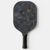 Luxuriöse Schwarz-Gold-Marmor-Textur Monogram Pickleball Schläger (Rückseite)
