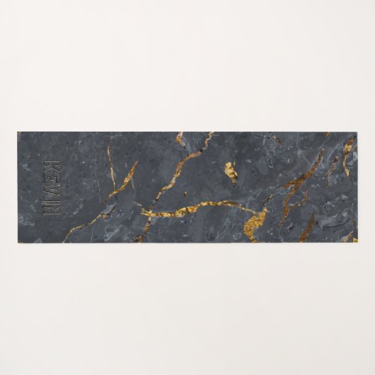Luxuriöse Schwarz-Gold-Marmor-Textur Monogram Yogamatte (Rückseite (Horizontal))
