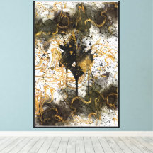 Luxuriöse Schwarz-Gold-Tinte Abstrakte Leinwand