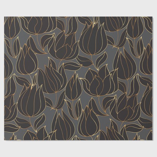 Luxuriöse schwarz-goldene Tulpe nahtlose Patrone Geschenkpapier (Flach)