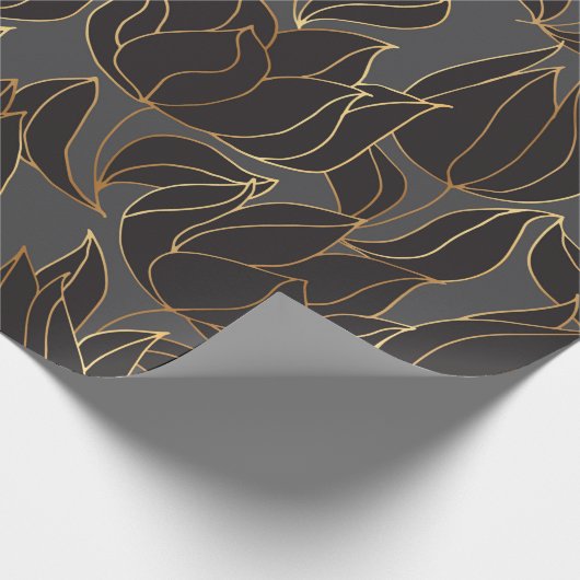 Luxuriöse schwarz-goldene Tulpe nahtlose Patrone Geschenkpapier (Ecke)