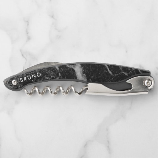 Luxuriöse Schwarz-Grau-Imitate Marmormonogramm Kellnermesser (Rückseite)