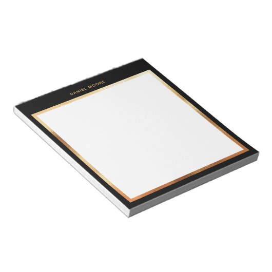 Luxuriöse Schwarz & Metallic Gold Frame Monogram Notizblock (angewinkelt)