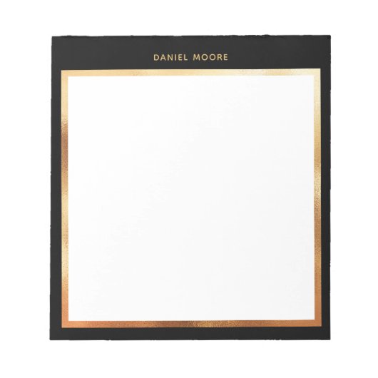 Luxuriöse Schwarz & Metallic Gold Frame Monogram Notizblock (Vorderseite)