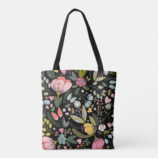Luxuriöse schwarz-pastellrosa Blumenmonogramm Tasche (Rückseite)