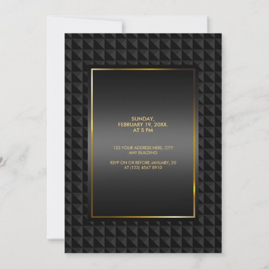 Luxuriöse Schwarz Polygon Shape Muster Hochzeit Einladung (Rückseite)