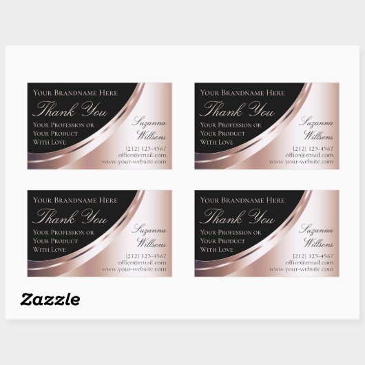 Luxuriöse Schwarz-Rose-Gold-Dekoration Danke-Label Rechteckiger Aufkleber (Blatt)