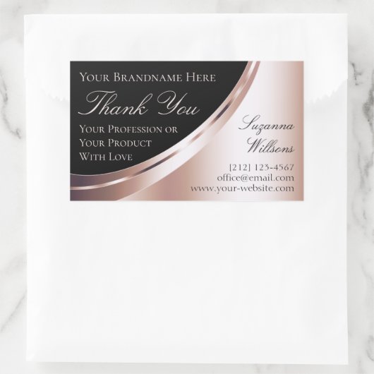 Luxuriöse Schwarz-Rose-Gold-Dekoration Danke-Label Rechteckiger Aufkleber (Tasche)