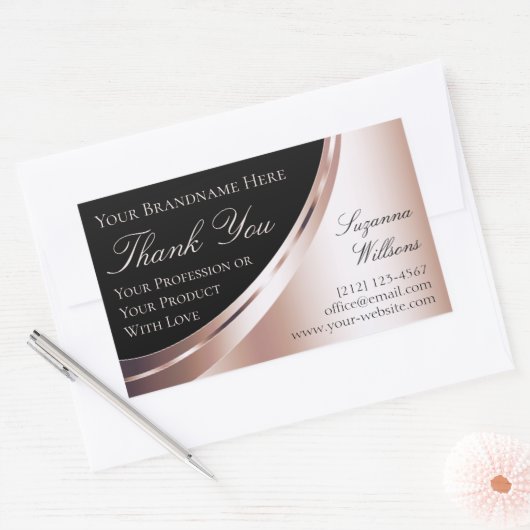 Luxuriöse Schwarz-Rose-Gold-Dekoration Danke-Label Rechteckiger Aufkleber (Umschlag)