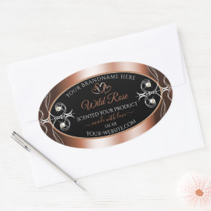 Luxuriöse Schwarz-Rose-Gold-Dekormarken Ovaler Aufkleber