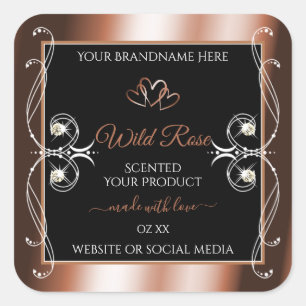 Luxuriöse Schwarz-Rose-Gold-Dekormarken Quadratischer Aufkleber