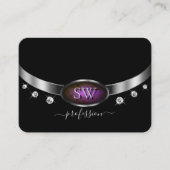 Luxuriöse Schwarz Silber Lila Marmor Monogram Diam Visitenkarte (Vorderseite)