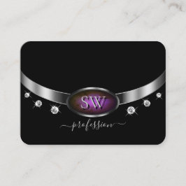 Luxuriöse Schwarz Silber Lila Marmor Monogram Diam Visitenkarte