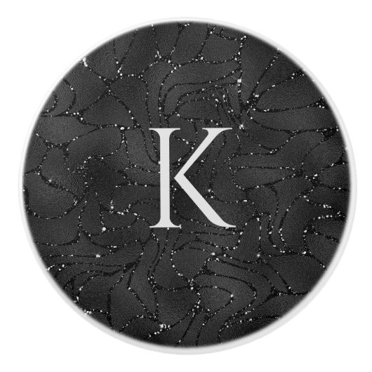 Luxuriöse Schwarz-Textur mit weißen Glitzern Keramikknauf (Vorderseite)