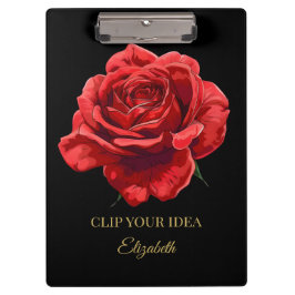 Luxuriöse Schwarz und Crimson Elegante Rose Indivi Klemmbrett