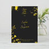 Luxuriöse Schwarz und Gold Floral Save the Date Einladung (Stehend Vorderseite)