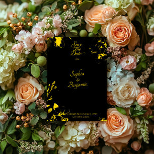 Luxuriöse Schwarz und Gold Floral Save the Date Einladung