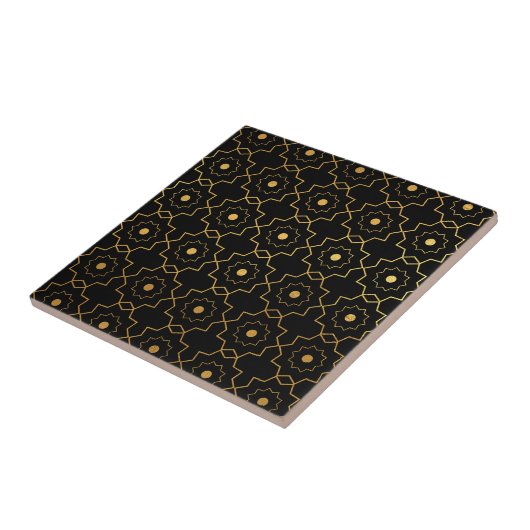 Luxuriöse Schwarz und Gold Geometric Star Tile Fliese (Seite)