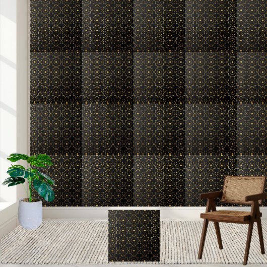 Luxuriöse Schwarz und Gold Geometric Star Tile Fliese