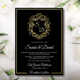 Luxuriöse Schwarz und Gold Klassik Elegante Hochze Folieneinladung