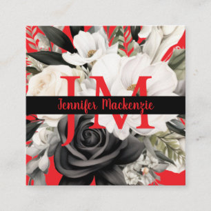 Luxuriöse Schwarz-Weiß-Blüte Quadratische Visitenkarte