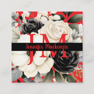 Luxuriöse Schwarz-Weiß-Blüte Quadratische Visitenkarte