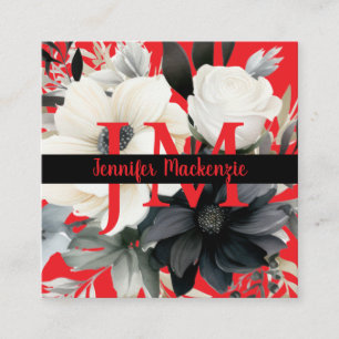 Luxuriöse Schwarz-Weiß-Blüte Quadratische Visitenkarte