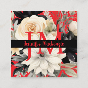 Luxuriöse Schwarz-Weiß-Blüte Quadratische Visitenkarte