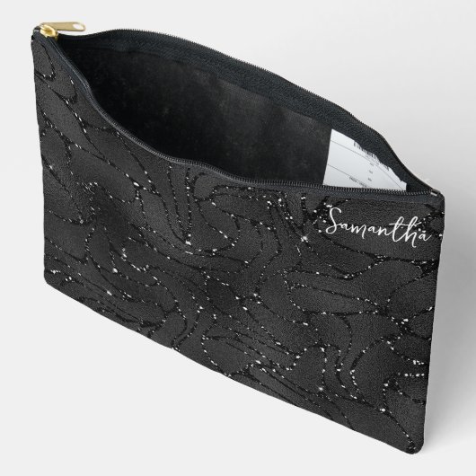 Luxuriöse Schwarz-Weiß-Glitzern-Muster Zubehörtasche (Offen)