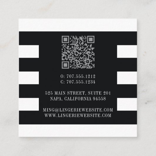 Luxuriöse Schwarz-weiß Lingerie Boutique Logo Quadratische Visitenkarte (Rückseite)