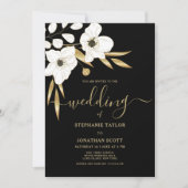 Luxuriöse Schwarz-weiße goldfarbene Hochzeit Einladung (Vorderseite)