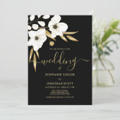 Luxuriöse Schwarz-weiße goldfarbene Hochzeit Einladung (Stehend Vorderseite)