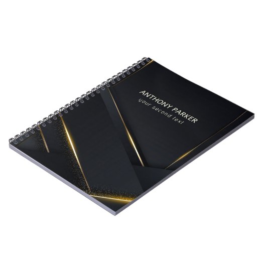 Luxuriöse schwarze, dunkelgraue Gold Linien Notizblock (Linke Seite)